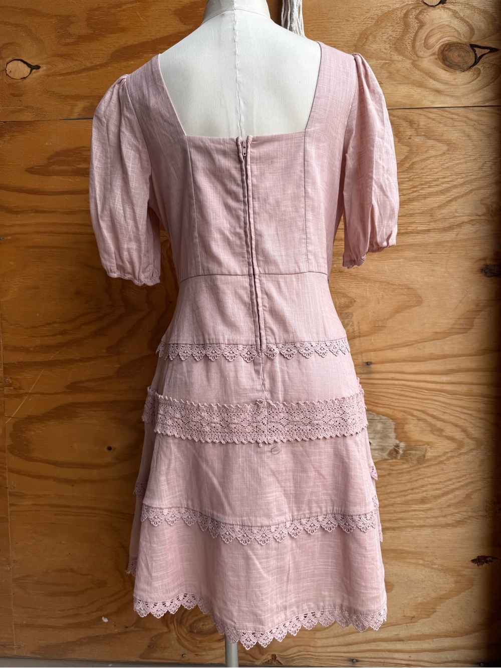 NWT Pink Tiered Mini Dress Puff Sleeve - Picture 3 of 9